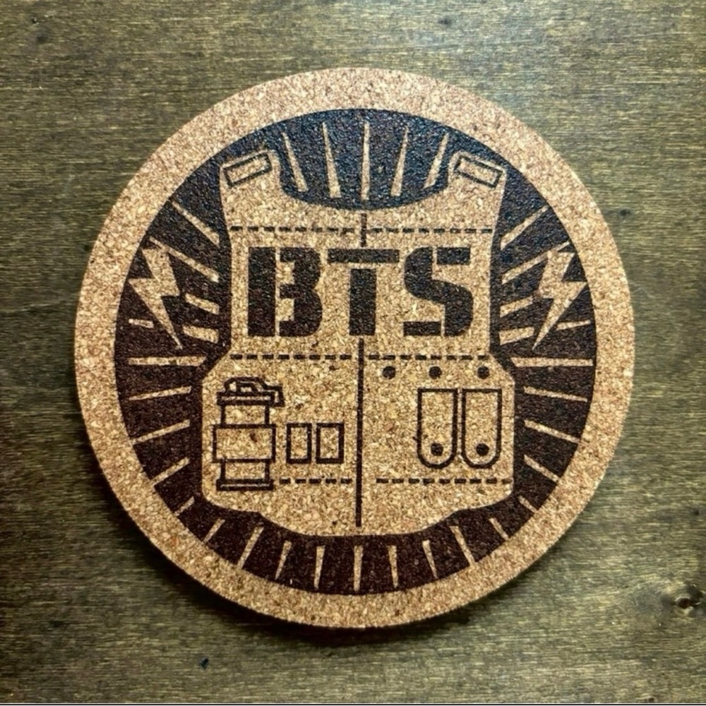 BTS Logo Laser Engraved Cork Coaster #3